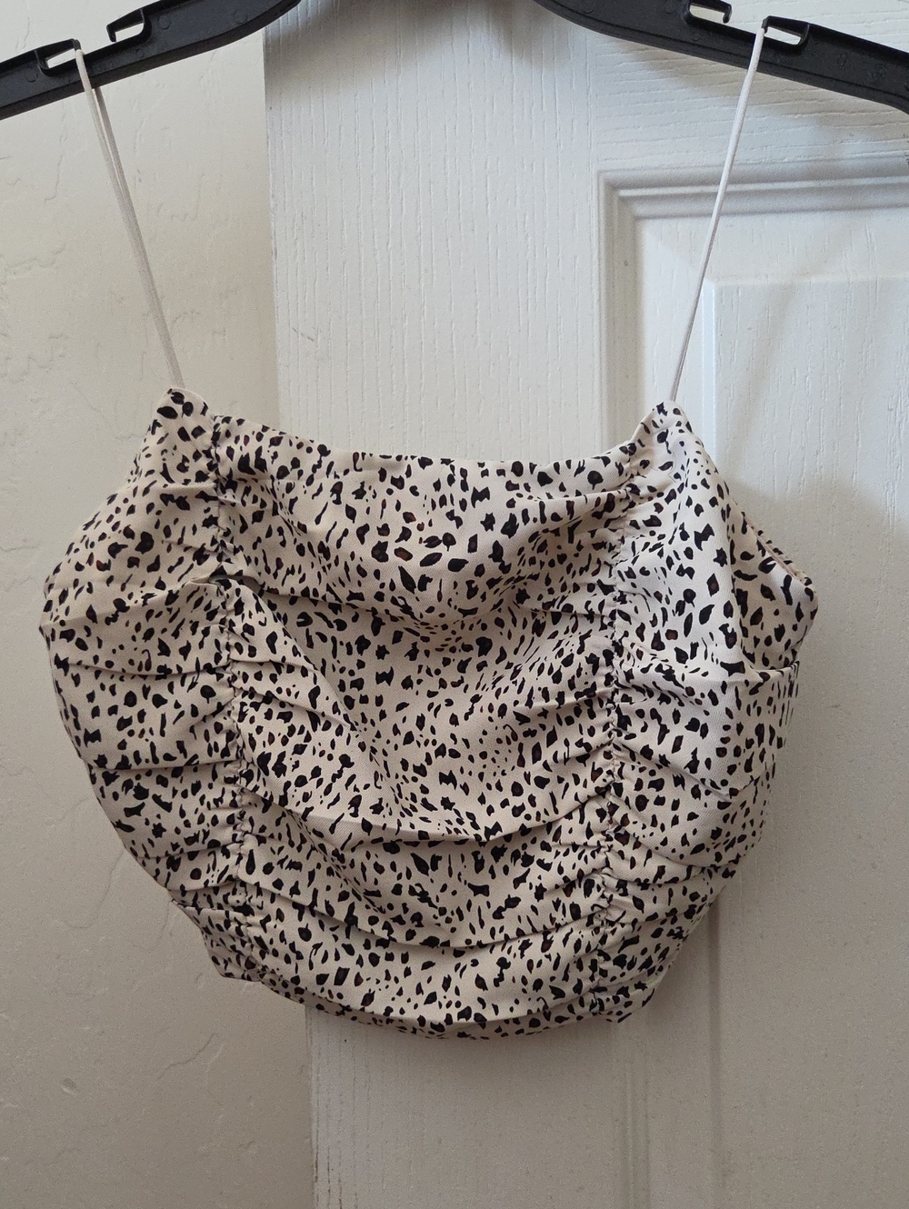 La Hearts Beige and Black Animal Print Ruched Mini Skirt